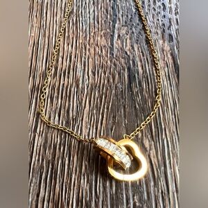 Interlocking heart & rhinestone hoop necklace